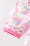 Pink birthday cake smocked bubble - Aaria Tees Aaria Tees
