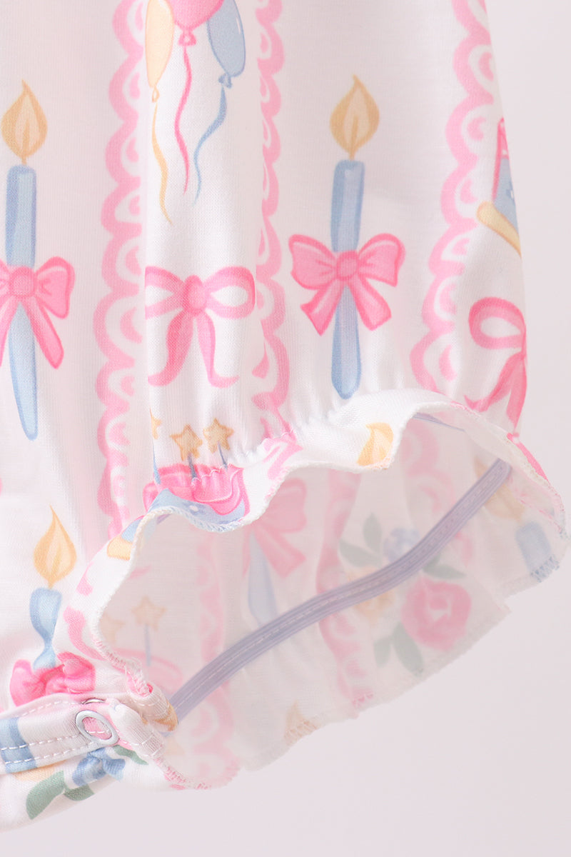 Pink birthday cake smocked bubble - Aaria Tees Aaria Tees