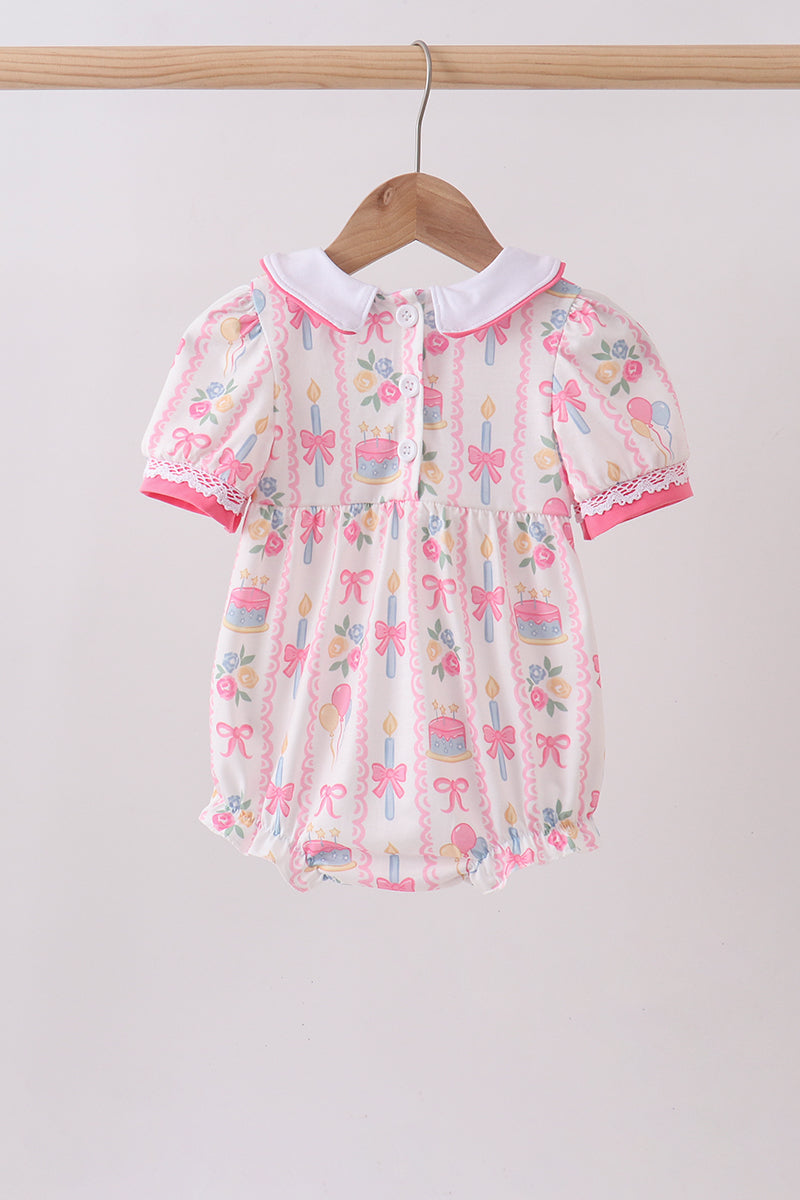 Pink birthday cake smocked bubble - Aaria Tees Aaria Tees