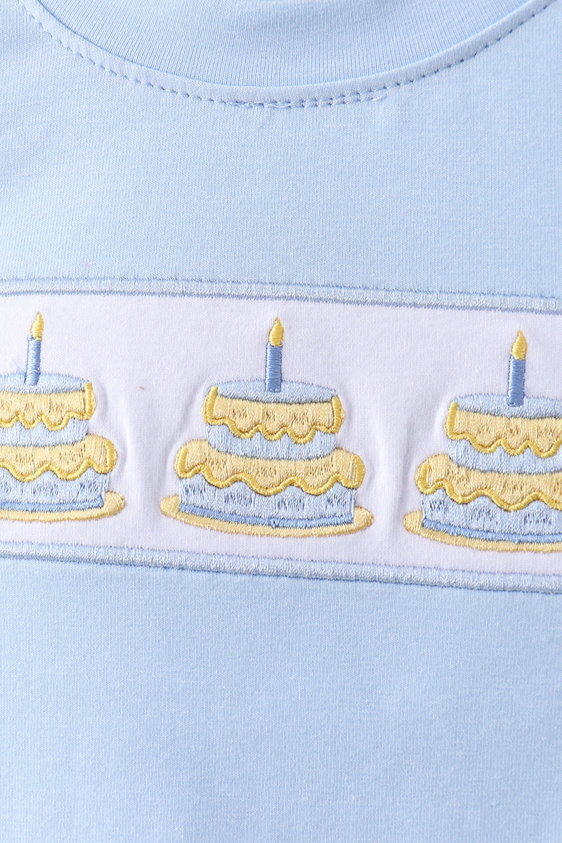 Blue birthday cake smocked plaid shorts set - Aaria Tees Aaria Tees