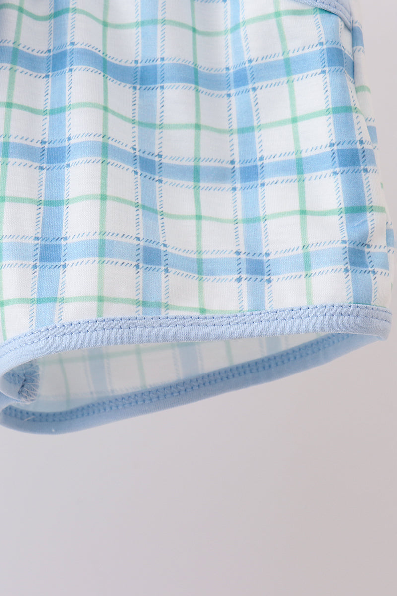 Blue birthday cake smocked plaid shorts set - Aaria Tees Aaria Tees