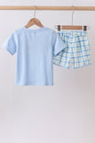 Blue birthday cake smocked plaid shorts set - Aaria Tees Aaria Tees