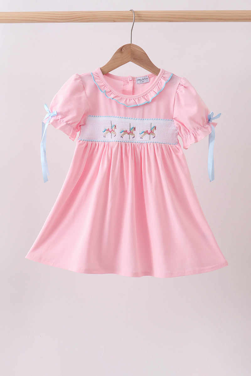 Pink carousel smocked ruffle dress - Aaria Tees Aaria Tees