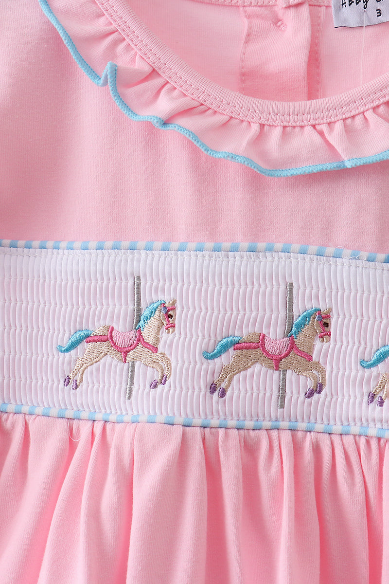 Pink carousel smocked ruffle dress - Aaria Tees Aaria Tees