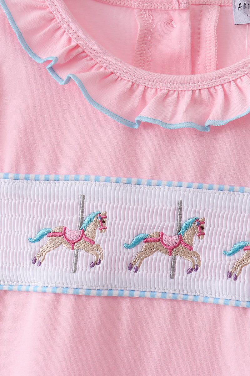 Pink carousel smocked ruffle skorts set - Aaria Tees Aaria Tees