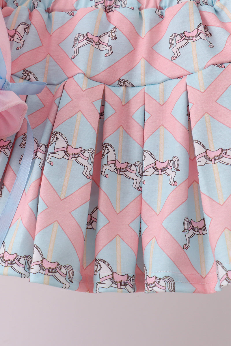 Pink carousel smocked ruffle skorts set - Aaria Tees Aaria Tees