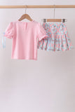 Pink carousel smocked ruffle skorts set - Aaria Tees Aaria Tees