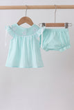 Blue starfish smocked jacquard ruffle bloomer set - Aaria Tees Aaria Tees