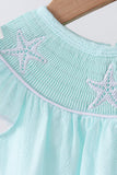 Blue starfish smocked jacquard ruffle bloomer set - Aaria Tees Aaria Tees