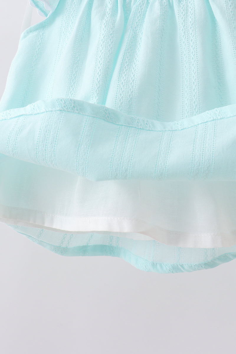Blue starfish smocked jacquard ruffle bloomer set - Aaria Tees Aaria Tees