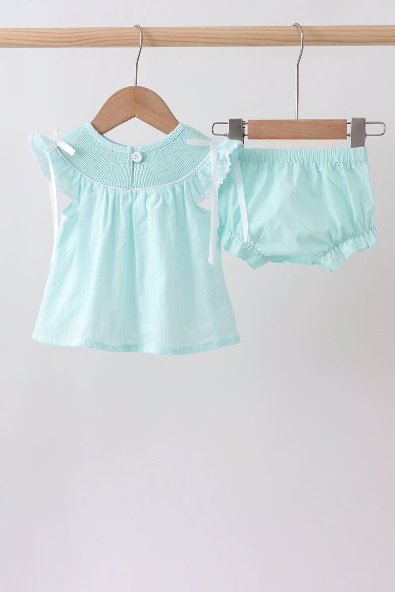 Blue starfish smocked jacquard ruffle bloomer set - Aaria Tees Aaria Tees