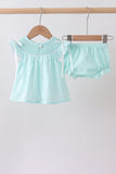 Blue starfish smocked jacquard ruffle bloomer set - Aaria Tees Aaria Tees