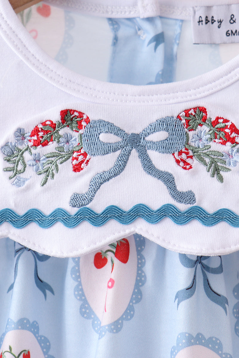 Blue strawberry bow embroidery bubble - Aaria Tees Aaria Tees
