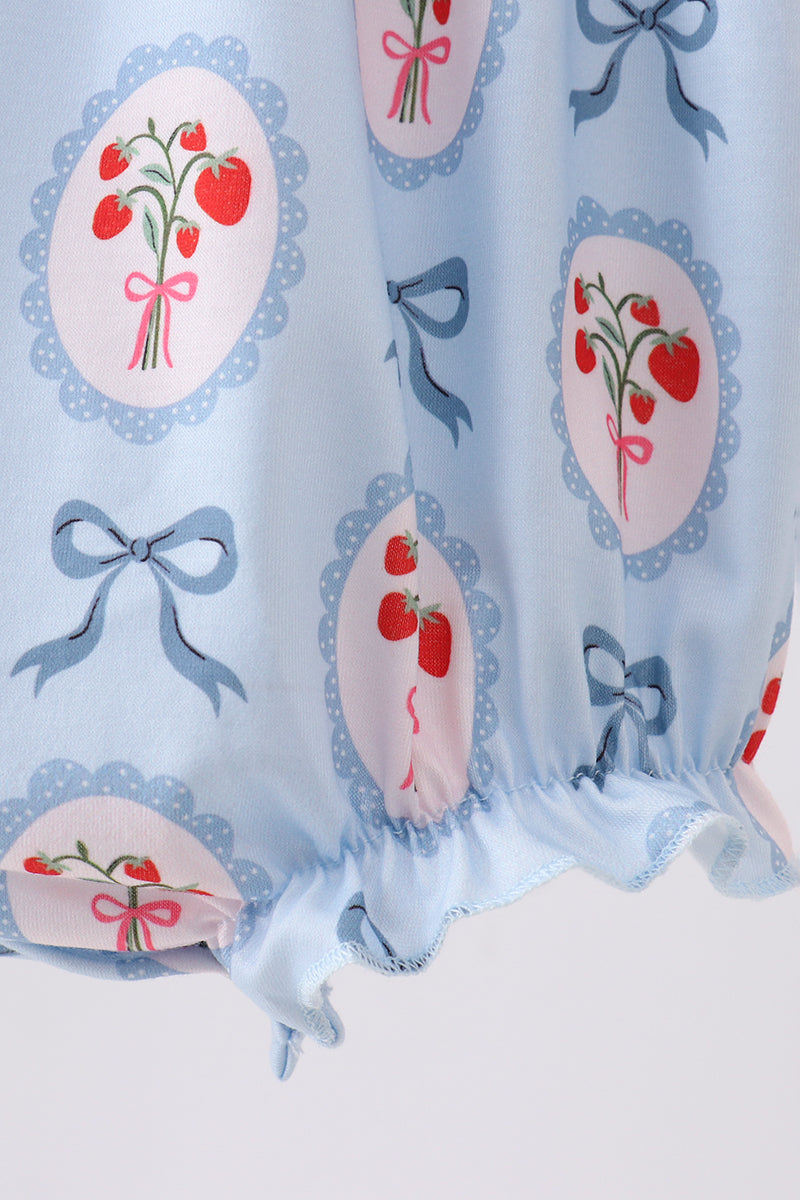 Blue strawberry bow embroidery bubble - Aaria Tees Aaria Tees
