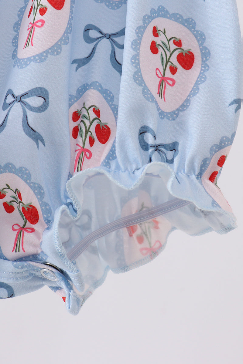Blue strawberry bow embroidery bubble - Aaria Tees Aaria Tees
