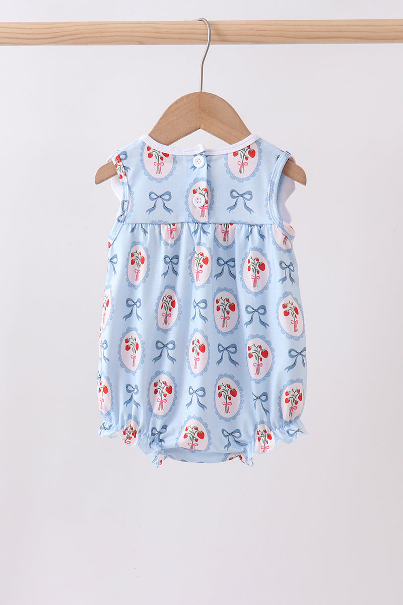 Blue strawberry bow embroidery bubble - Aaria Tees Aaria Tees