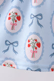 Blue strawberry bow embroidery bloomer set - Aaria Tees Aaria Tees