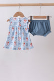 Blue strawberry bow embroidery bloomer set - Aaria Tees Aaria Tees