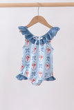 Blue strawberry bow ruffle one-piece swimsuit - Aaria Tees Aaria Tees