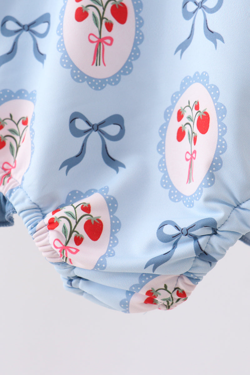 Blue strawberry bow ruffle one-piece swimsuit - Aaria Tees Aaria Tees