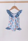 Blue strawberry bow ruffle one-piece swimsuit - Aaria Tees Aaria Tees