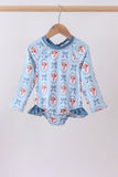 Blue strawberry bow ruffle rashguard - Aaria Tees Aaria Tees
