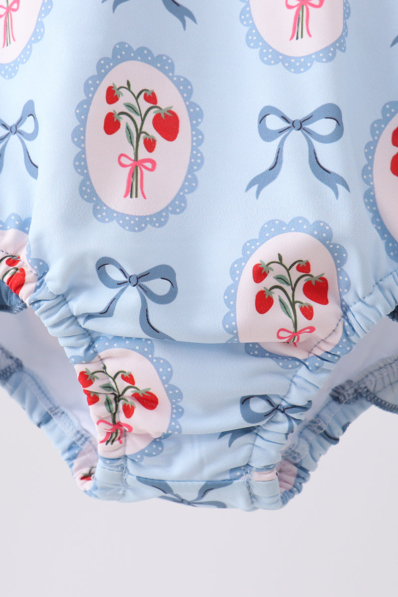 Blue strawberry bow ruffle rashguard - Aaria Tees Aaria Tees