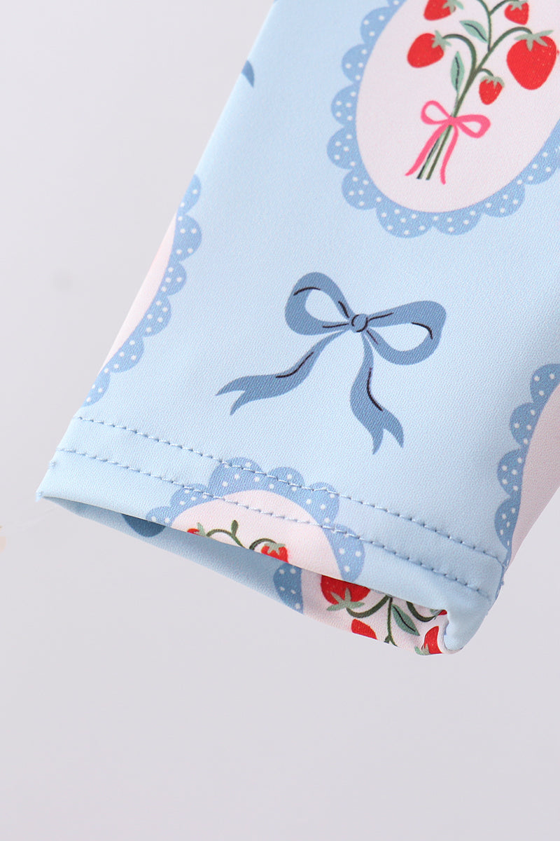 Blue strawberry bow ruffle rashguard - Aaria Tees Aaria Tees