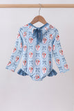 Blue strawberry bow ruffle rashguard - Aaria Tees Aaria Tees