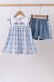 Blue strawberry bow ruffle shorts set - Aaria Tees Aaria Tees