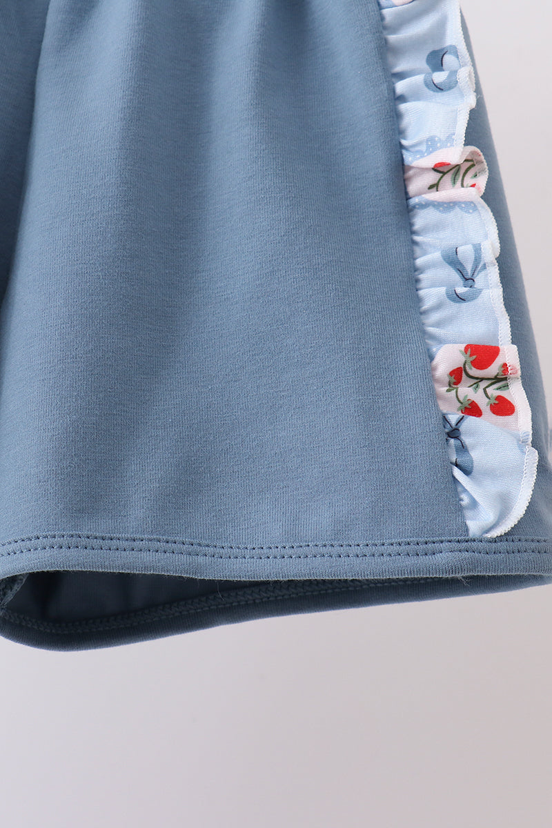 Blue strawberry bow ruffle shorts set - Aaria Tees Aaria Tees