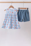 Blue strawberry bow ruffle shorts set - Aaria Tees Aaria Tees