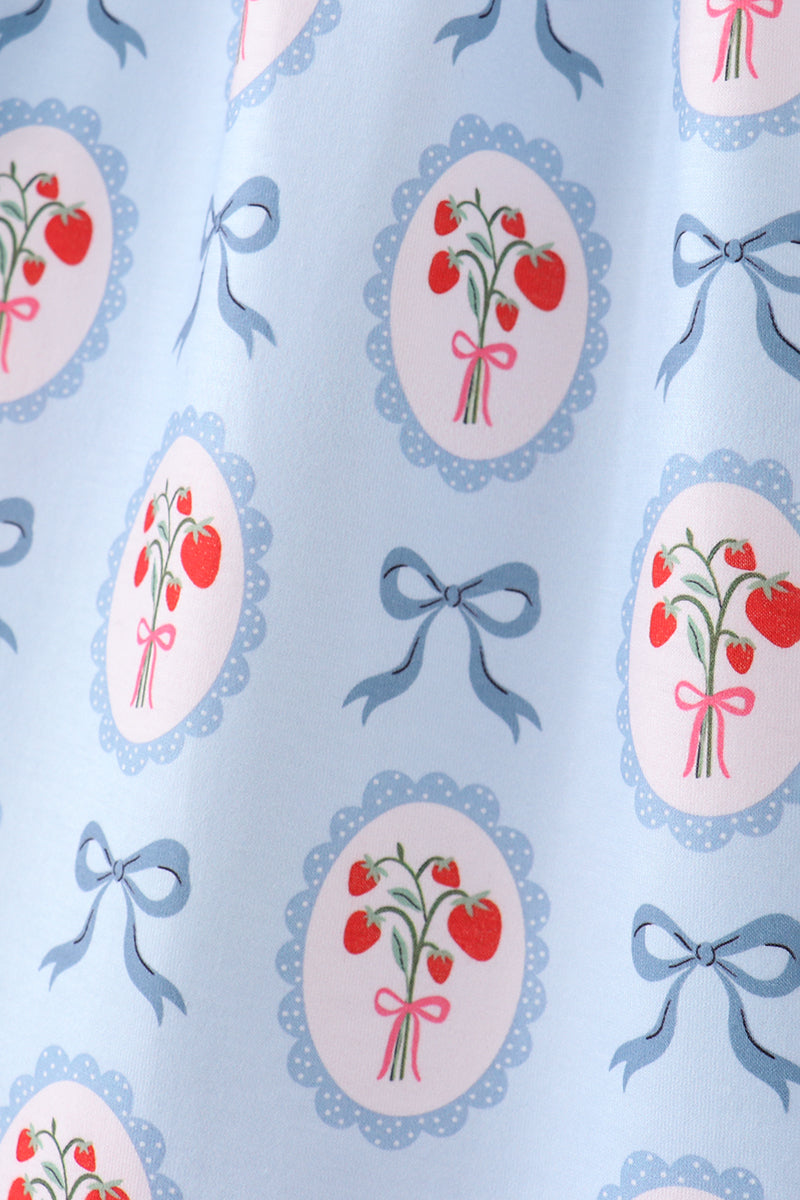 Blue strawberry bow ruffle dress - Aaria Tees Aaria Tees