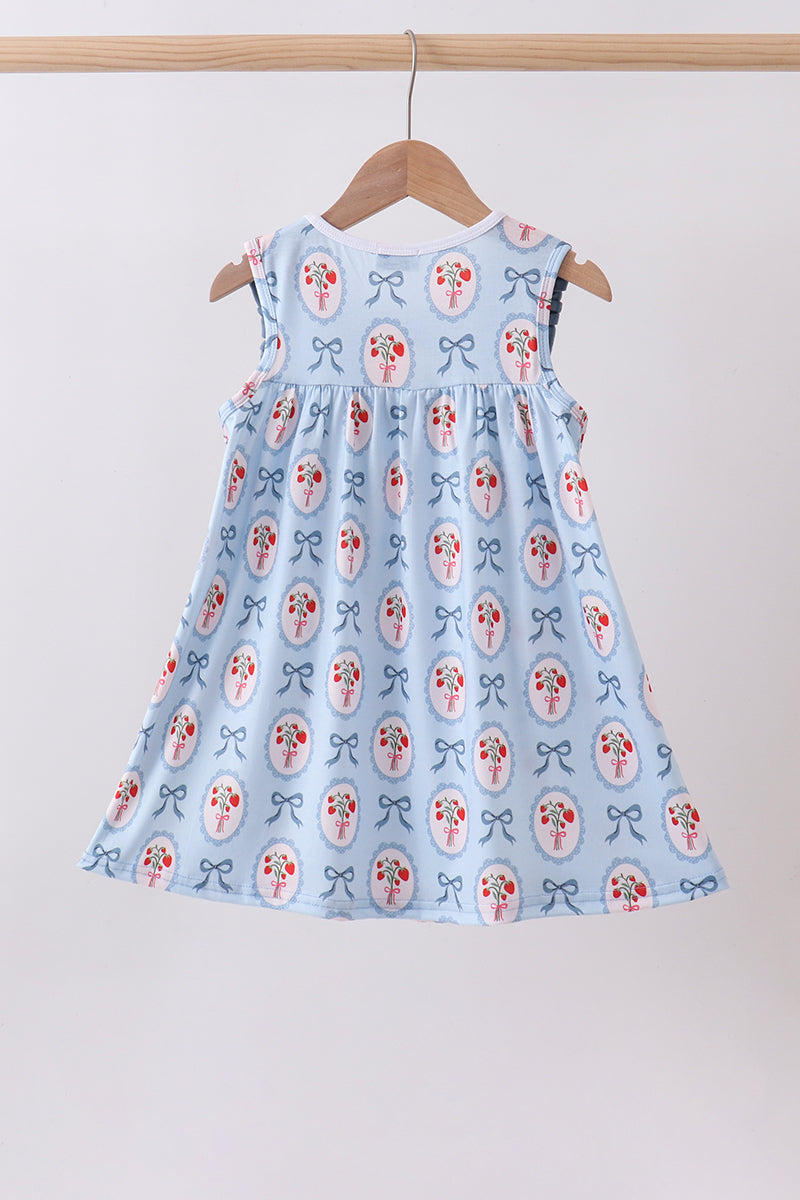 Blue strawberry bow ruffle dress - Aaria Tees Aaria Tees