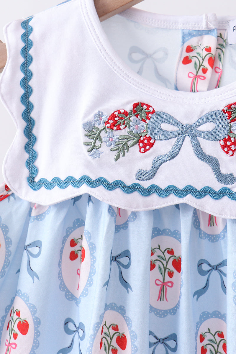 Blue strawberry bow ruffle dress - Aaria Tees Aaria Tees