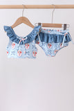 Blue strawberry bow ruffle 2pc swimsuit - Aaria Tees Aaria Tees