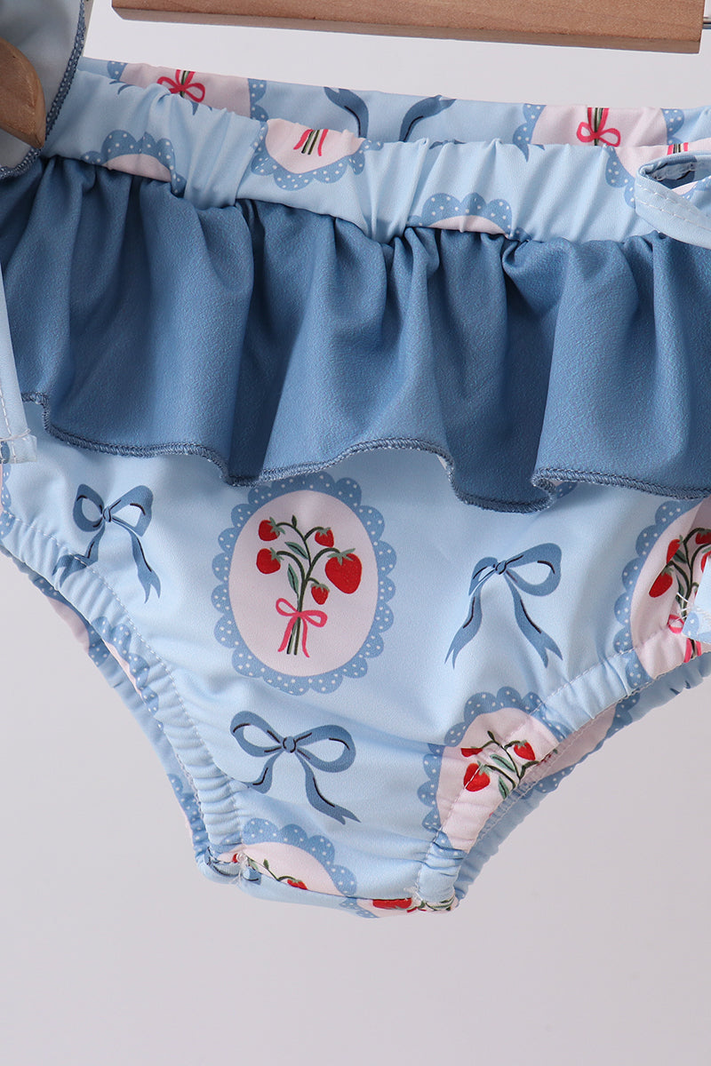 Blue strawberry bow ruffle 2pc swimsuit - Aaria Tees Aaria Tees