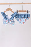 Blue strawberry bow ruffle 2pc swimsuit - Aaria Tees Aaria Tees