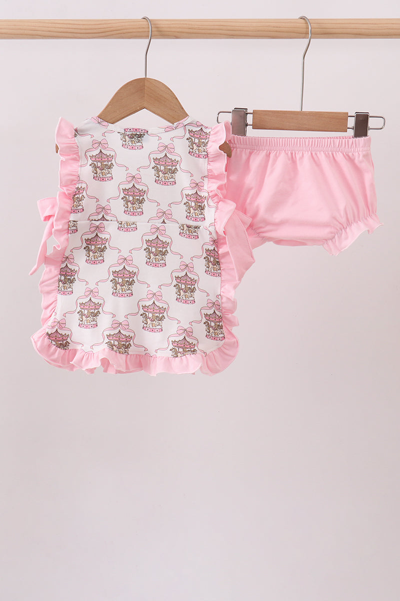 Pink carousel print ruffle bloomer set - Aaria Tees Aaria Tees