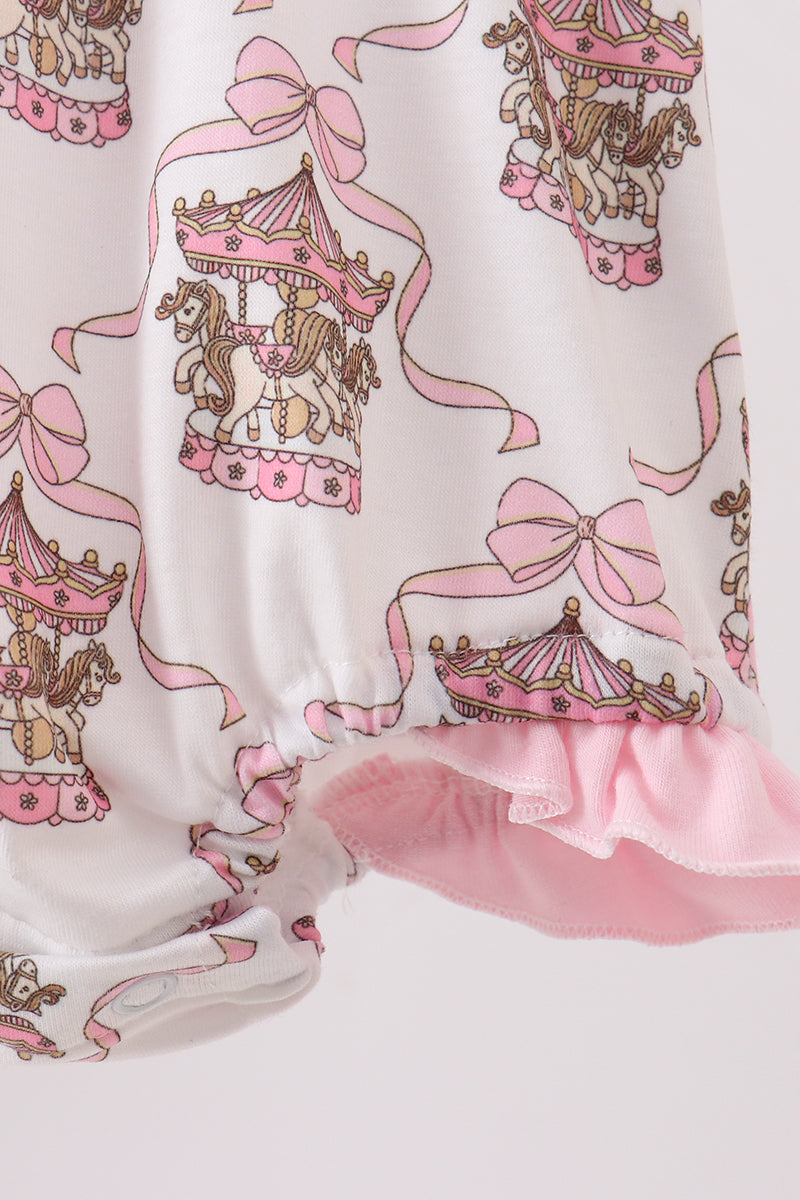 Pink carousel print ruffle bubble - Aaria Tees Aaria Tees