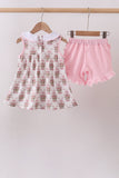 Pink carousel print ruffle shorts set - Aaria Tees Aaria Tees