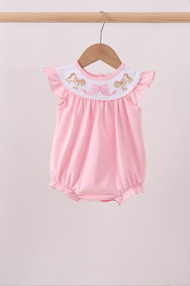 Pink carousel embroidery ruffle bubble - Aaria Tees Aaria Tees