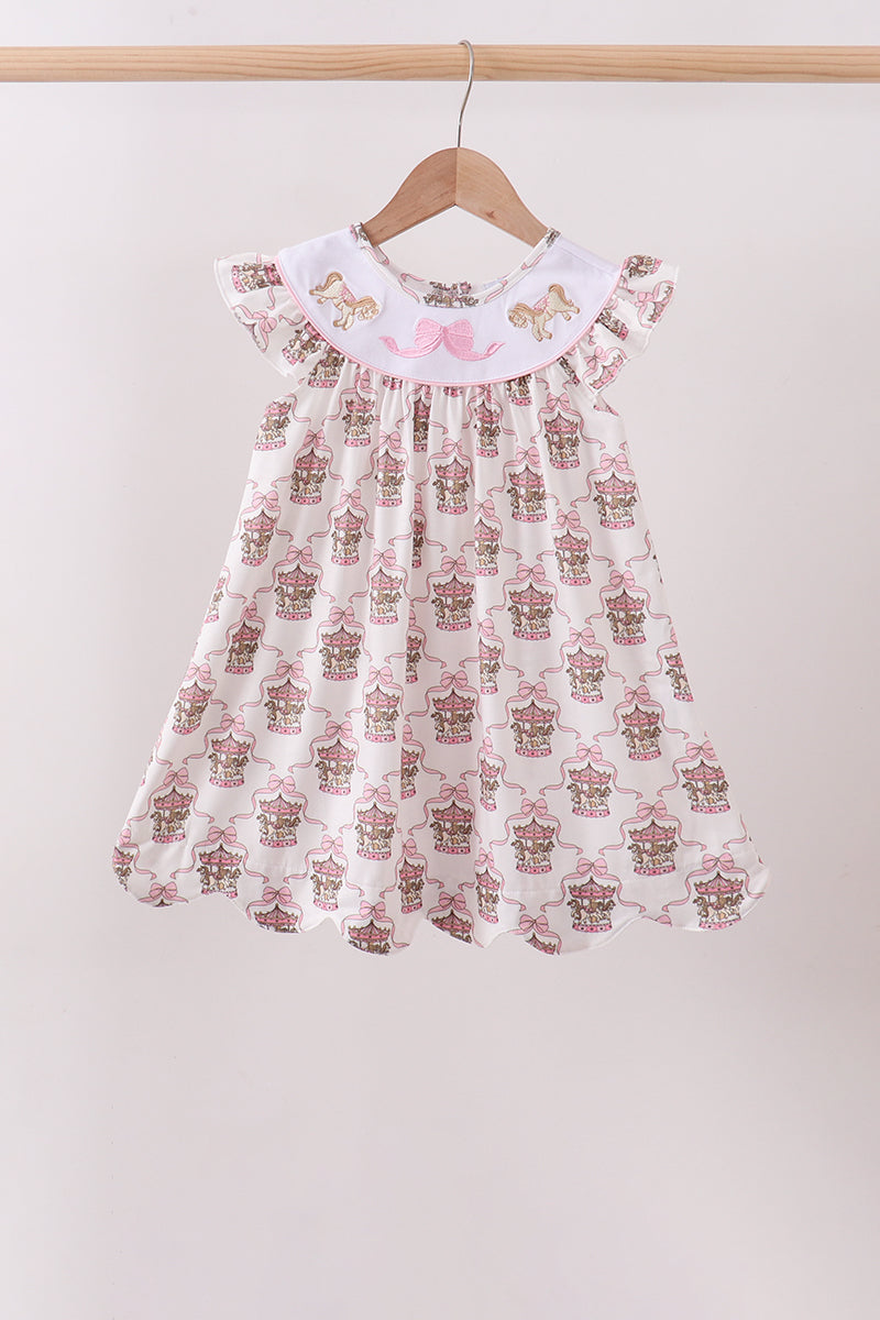 Pink carousel embroidery ruffle dress - Aaria Tees