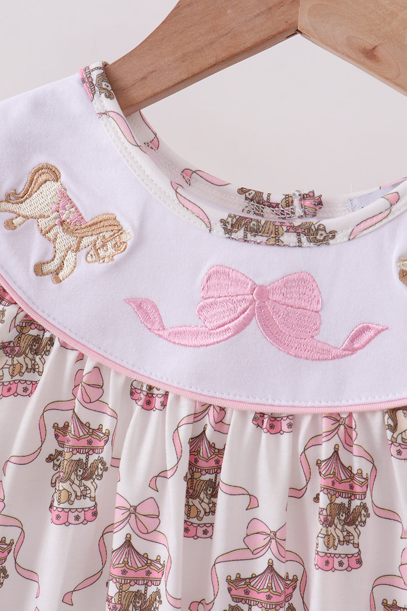 Pink carousel embroidery ruffle dress - Aaria Tees Aaria Tees