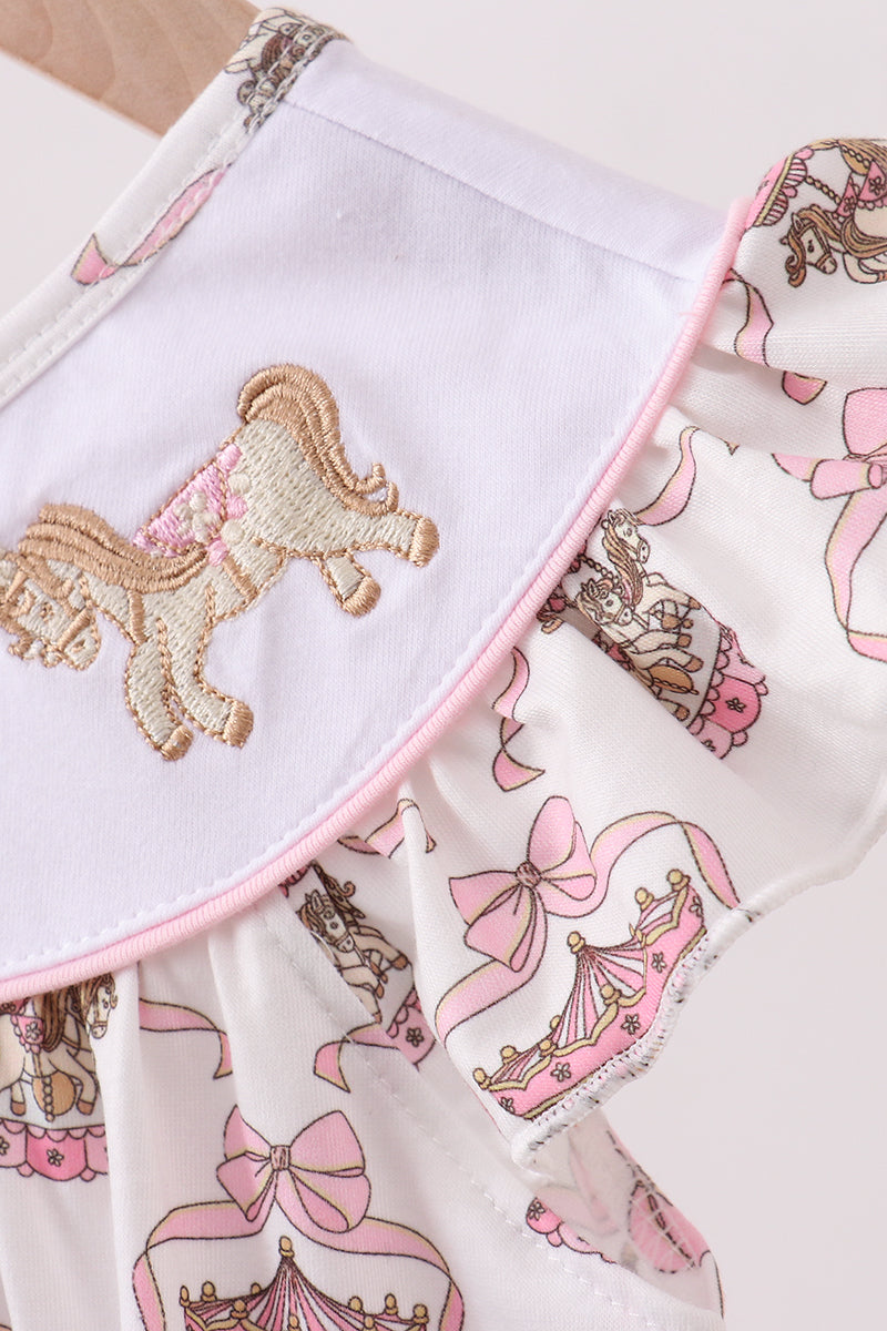 Pink carousel embroidery ruffle dress - Aaria Tees Aaria Tees