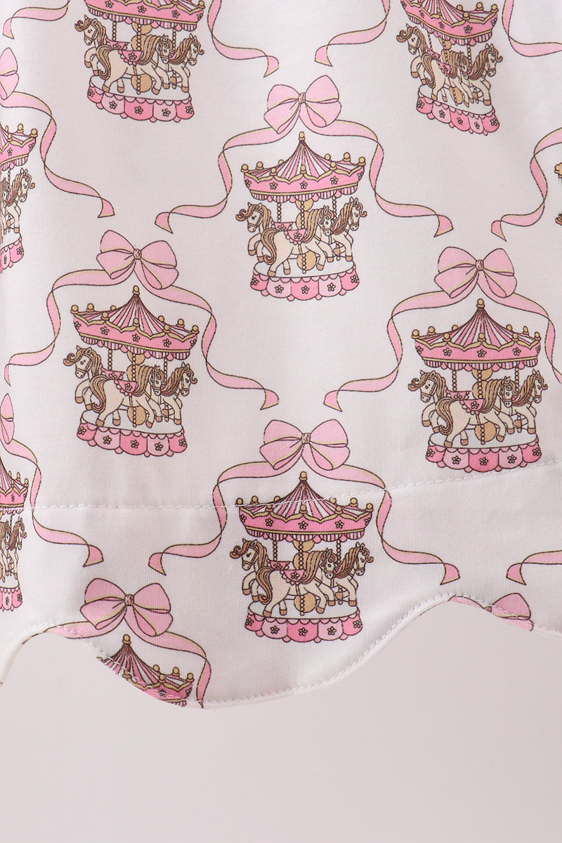 Pink carousel embroidery ruffle dress - Aaria Tees Aaria Tees