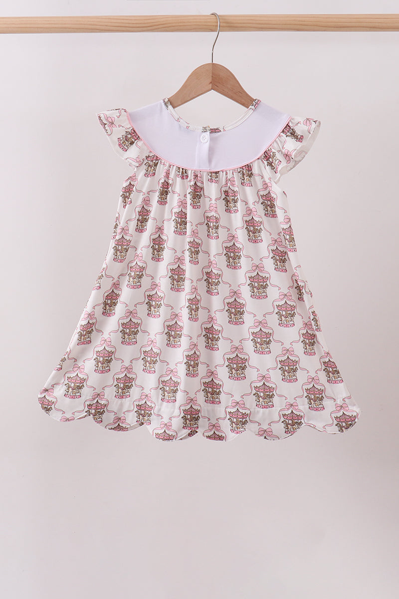 Pink carousel embroidery ruffle dress - Aaria Tees Aaria Tees