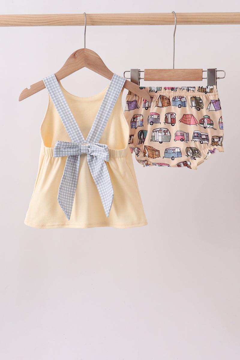 Khaki camper applique bow bloomer set - Aaria Tees Aaria Tees