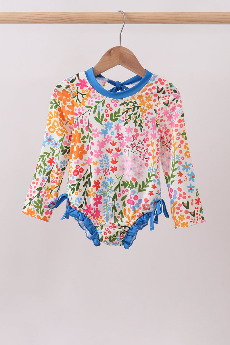 Summer floral print ruffle rashguard - Aaria Tees