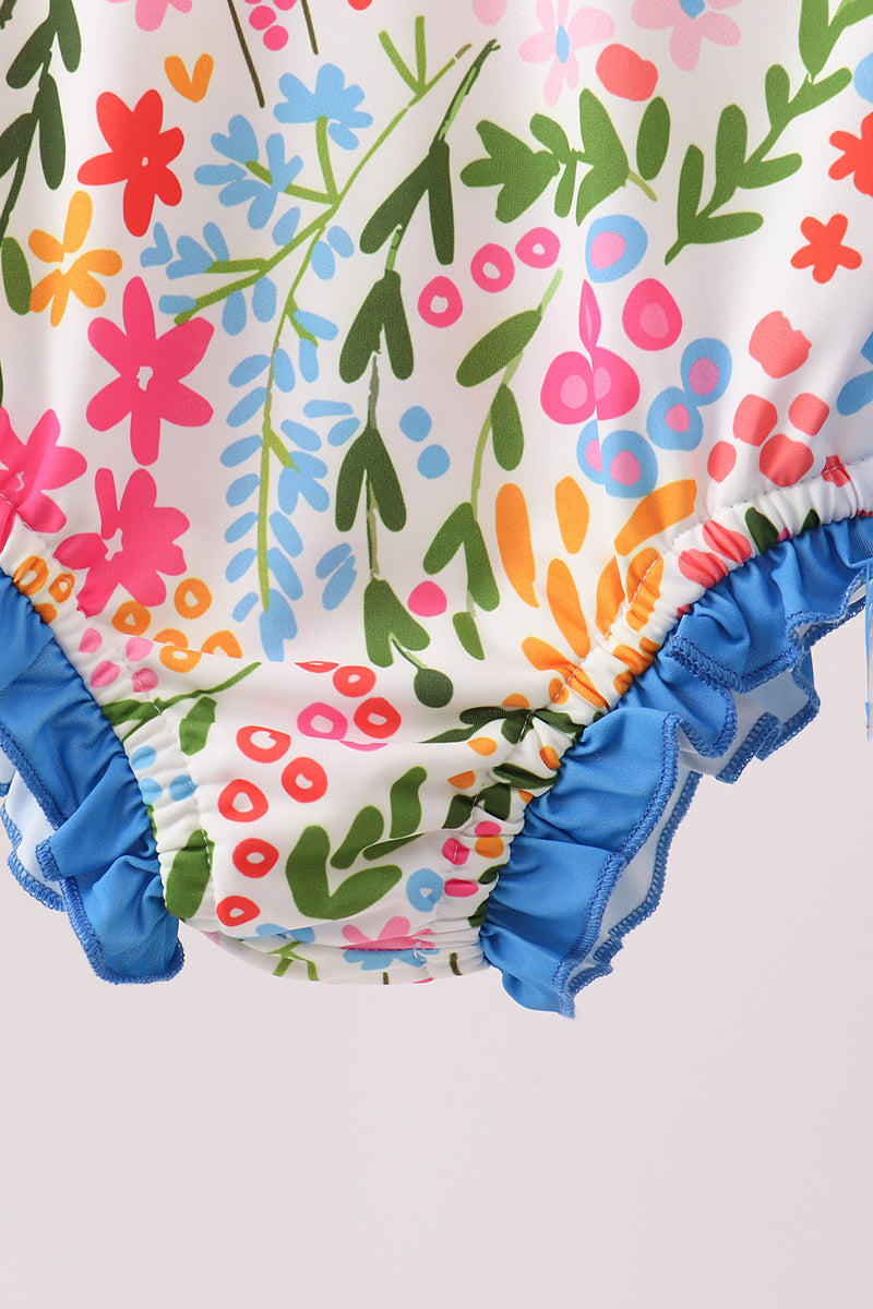 Summer floral print ruffle rashguard - Aaria Tees Aaria Tees